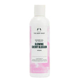 Shower gel bottle with pink label on a white background